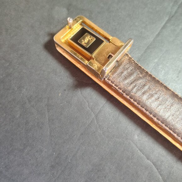 VINTAGE Yves Saint Laurent YSL Belt 42.5" 1" Black Leather Reversible Buckle - Picture 14 of 15